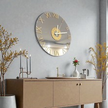 Gold Pleksi Roma Rakamlı Sessiz Akar Gerçek Bronz Ayna Duvar Saati 40CM