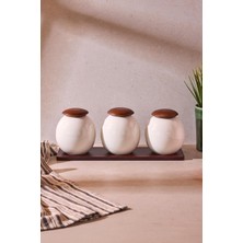 Perotti Roco Porselen 3'lü Baharatlık Seti Çok Amaçlı Dekoratif Ergonomik Mutfak Organizeri