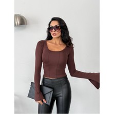 StockMount Kadın Ispanyol Kol Kare Yaka Sırt Dekolteli Basic Bluz