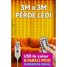 Özbience 3MX3M LED Perde, Kumandalı, 8 Fonksiyon, 300 Led, USB Bağlantılı