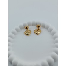 Lagül Aksesuar 316L Çelik Kararmaz Taşlı Kalp Detaylı Gold Küpe