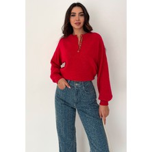 Noa Noa Kadın Düğmeli Triko Kazak – Red Stitch