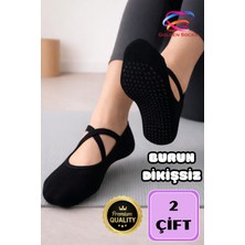 Golden Socks Pilates 2 Çift Yoga Bayan Kaymaz Tabanlı Siyah Beyaz Çorap