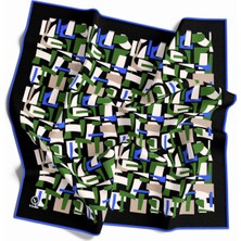 Violla Twill Geometrik Desenli Zümrüt Yeşili - Saks Renkli 90X90 Eşarp (Ipek Içermez) Dikim Şekli : El Diki