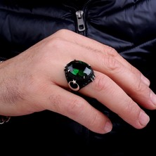 Takı925 925 Ayar Gümüş Yeşil Renk Zirkon Taşlı Ayyıldız Model Yüzük