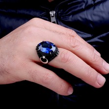 Takı925 925 Ayar Gümüş Mavi Renk Zirkon Taşlı Ayyıldız Model Yüzük