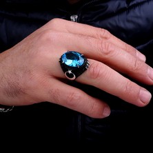 Takı925 925 Ayar Gümüş Aqua Taşlı Ayyıldız Model Yüzük