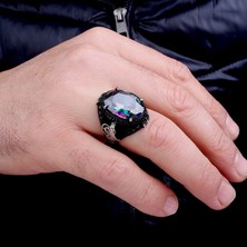 Takı925 925 Ayar Gümüş Mistik Topaz Taşlı Tuğra Model Yüzük