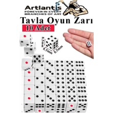 Artlantis Tavla Zarı 10 Adet Beyaz Zar Akrilik 8.5 mm Masa Oyunu Kırmızı Siyah Noktalı Beyaz Oyun Zarlar