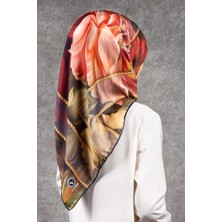 Violla Twill Gül Desenli Bordo - Vizon Renkli 90X90 Eşarp (Ipek Içermez) Kenar Dikiş Şekli El Dikişli