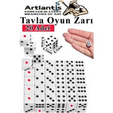 Artlantis Tavla Zarı 20 Adet Beyaz Zar Akrilik 8.5 mm Masa Oyunu Kırmızı Siyah Noktalı Beyaz Oyun Zarlar