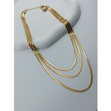 Lagül Aksesuar 316L Çelik Kararmaz 3'lü Italya Zincir Model Gold Kolye