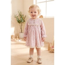 Babymod Kabartma Çiçekli Dantelli 100% Pamuk Özel Gün Kız Bebek Elbise