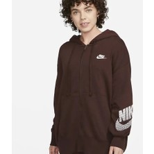 Nike Sportswear Geldance Fleece Full-Zip Hoodie Kadın Oversize Bol Kesim Kahverengi Sweatshirt FD0890-227