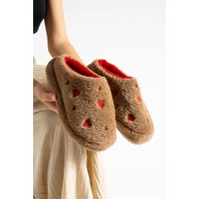 Solario Love Kalp Desenli Peluş Içi Tüylü Kaydırmaz Taban Rahat Pofuduk Çeyiz Bohça Misafir Kadın Ev Terliği