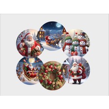 Altınuç Art Design 12 Adet Mdf Üzeri Uv Baskılı Hediyelik Noel Yılbaşı Bardak Altlığı 9x9 cm