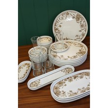 iselahome Lunay Kabartma Desenli Porselen Kahvaltı Takımı 6 Kişilik 29 Parça