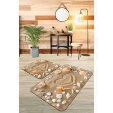 Suare Concept Bej Deniz Kabuklu Banyo Halısı Klozet 2'li Paspas Seti 60X90CM + 60X60CM