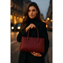 Lorevie Kadın Örgü Dokulu Fermuarlı Tote El ve Omuz Çantası