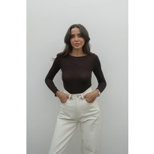 Havoş Acı Kahve Kayık Yaka Transparan Bluz