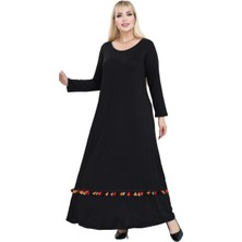 Melsay Butik Siyah Renkli Püskül Detaylı Uzun Elbise