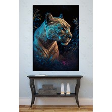 Mgi Design Mavi Neon Işıklı Puma Kanvas Tablo Vahşi Doğa ve Hayvan Temalı Modern Uv Baskı Ofis Dekoru