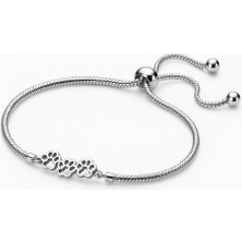 Kumi 925 Ayar Gümüş Kedi Patisi Figürlü Ayarlanabilir Kadın Bileklik Zincir Bilezik