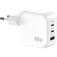 SanalAMCA Store 70W Hızlı Şarj Adaptörü, 3 Port (2x Usb-C + Usb-A), Akıllı Çip Korumalı, Macbook Uyumlu