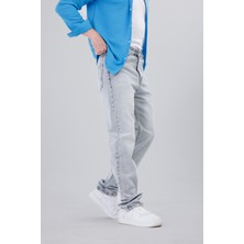New Time Newtime Erkek Baggy Açık Gri Kar Yıkama %100 Koton Rahat Kesim Kot Pantolon