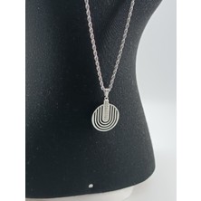 Lagül Aksesuar 316L Çelik Kararmaz Kalın Burgu Uzun Zincir ve Taş Detaylı Gümüş Renk Kolye