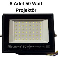 Powerr Led Aydınlatma 8 Adet Kampanyalı 50 Watt Siyah Slim Kasa 6500K Beyaz Işık IP65 LED Projektör