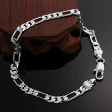 Kumi Erkek Kadın Unisex Figaro 6mm Gümüş Kaplama Zincir Bileklik Künye Hediyelik