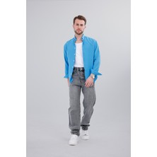 New Time Newtime Erkek Baggy Gri %100 Koton Rahat Kesim Kot Pantolon