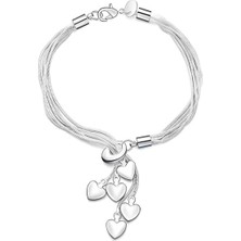 Kumi 925 Ayar Gümüş Kalp Uçlu Gümüş Kadın Bileklik Sevgiliye Hediye