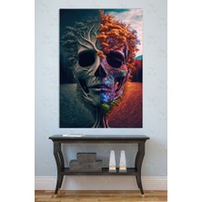 Mgi Design Doğa ve Ölüm Soyut Insan Kafatası Kanvas Tablo Ağaç Temalı Modern Duvar Sanatı