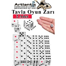 Artlantis Tavla Zarı 2 Adet Beyaz Zar Akrilik 8.5 mm Masa Oyunu Kırmızı Siyah Noktalı Beyaz Zarlar