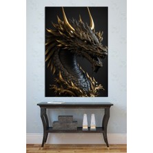 Mgi Design Altın Detaylı Siyah Ejderha Kanvas Tablo Lüks Temalı Duvar Sanatı Salon Ofis Dekoru