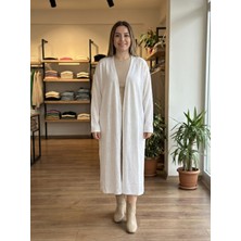 T Guel Kadın Beyaz Rahat Kalıp Uzun Hırka