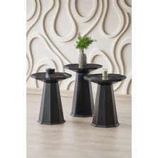 Altınaks Mobilya Elegance 3'lü Sehpa,yan Sehpa,zigon Sehpa - Siyah & Siyah Mermer Desenli