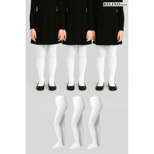 Belyy Socks Beyaz Renk 3 Lü Paket Düz Pamuklu Kız Çocuk Külotlu Çorap