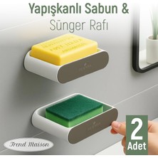 Trend Maison Duvara Asılan Katı Sabunluk 2'li Yapışkanlı Sabun & Sünger Rafı Süzgeçli -Su Hazneli