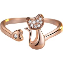 Kumi 925 Ayar Gümüş Boyutlanabilir Sevimli Kedi Kadın Yüzük