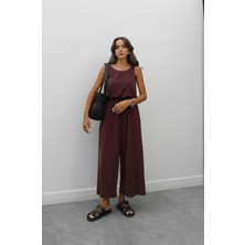 Havoş Mürdüm Beli Lastikli Modal Tulum