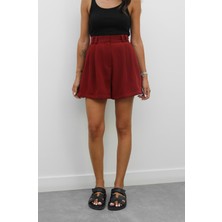 Havoş Bordo Yüksek Bel Midi Boy Şort