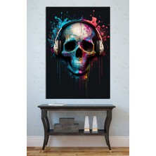 Mgi Design Renkli Kulaklıklı Kuru Kafa Kanvas Tablo Müzik ve Gamer Odası Temalı Modern Duvar Dekoru