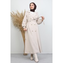 Uzun 6 Düğmeli Kaban Krem