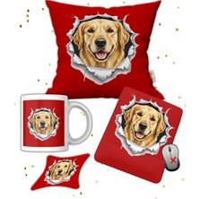 Caisya Köpek Sever Hediye Seti Golden Retriever Temalı Baskılı Kupa Yastık Isimli Mause Ped Bardak Altlığı