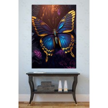 Mgi Design Altın ve Lacivert Kelebek Kanvas Tablo Modern Doğa Temalı Zarif Uv Baskı Dekoratif Duvar Sanatı