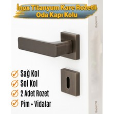 Badem10 Inox Titanyum Oda Tipi Kapı Kolu Rozetli Sağ Sol Uygun Modern Iç Oda Kapı Tutamağı 1 Takım