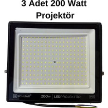 Powerr Led Aydınlatma 3 Adet Kampanyalı 200 Watt Siyah Slim Kasa 6500K Beyaz Işık IP65 LED Projektör